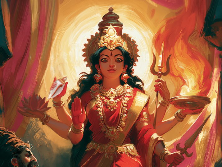 Hinglaj Mata Granting Refuge to Two Kshatriya Princes from Lord Parashurama | HD Digital Download
