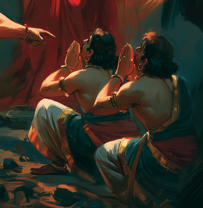 Hinglaj Mata Protecting Two Kshatriya Princes from the Wrath of Lord Parashurama Poster | Hindu Devotional Wall Art | Sacred Gift for Devotees | Premium Poster Print