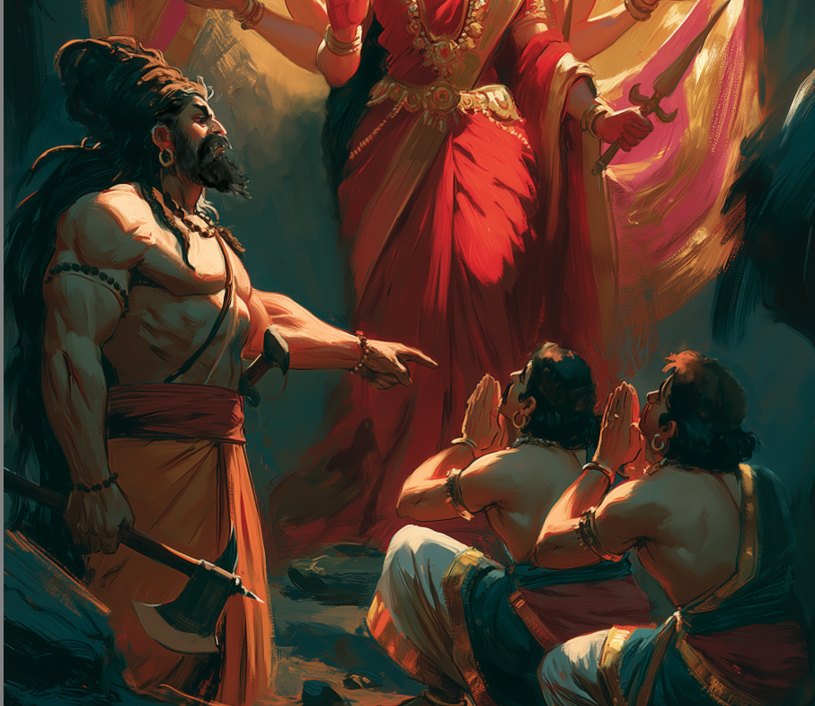 Hinglaj Mata Granting Refuge to Two Kshatriya Princes from Lord Parashurama | HD Digital Download