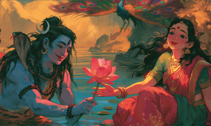 Shiva Parivar Poster | Lord Shiva, Goddess Parvati, Baby Ganesha & Kartikeya Wall Art | Divine Kailash Hindu Poster | Spiritual Gift for Devotees
