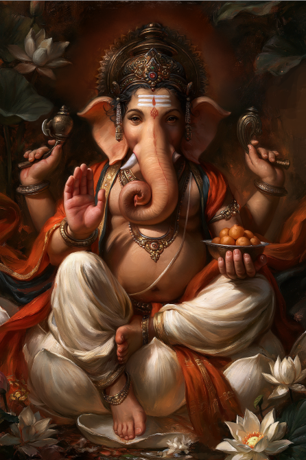Lord Ganesha Digital Artwork | Sri Ganesha Devotional Art | Hindu God Wall Art | HD Printable Spiritual Art | Ganpati Soft Copy Download