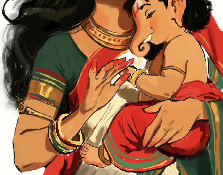 Parvati Devi Carrying Baby Ganesha Digital Download | Goddess Parvati & Lord Ganesha Devotional Art | Hindu Spiritual Artwork | HD Soft Copy