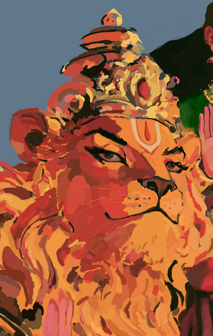 Lakshmi Narasimha Swamy Poster | Lord Narasimha Carrying Goddess Lakshmi | Hindu Devotional Wall Art | Spiritual Poster Print
