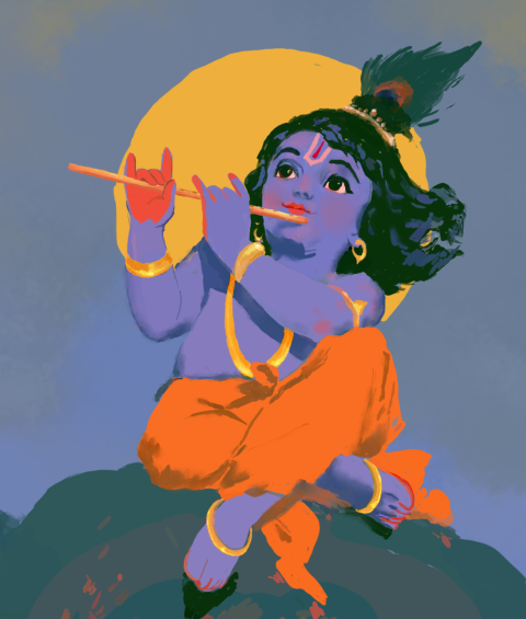 Sri Krishna on Elephant Playing Flute Digital Download | Little Krishna on elephant Artwork | Hindu Spiritual Art | HD Digital Soft Copy