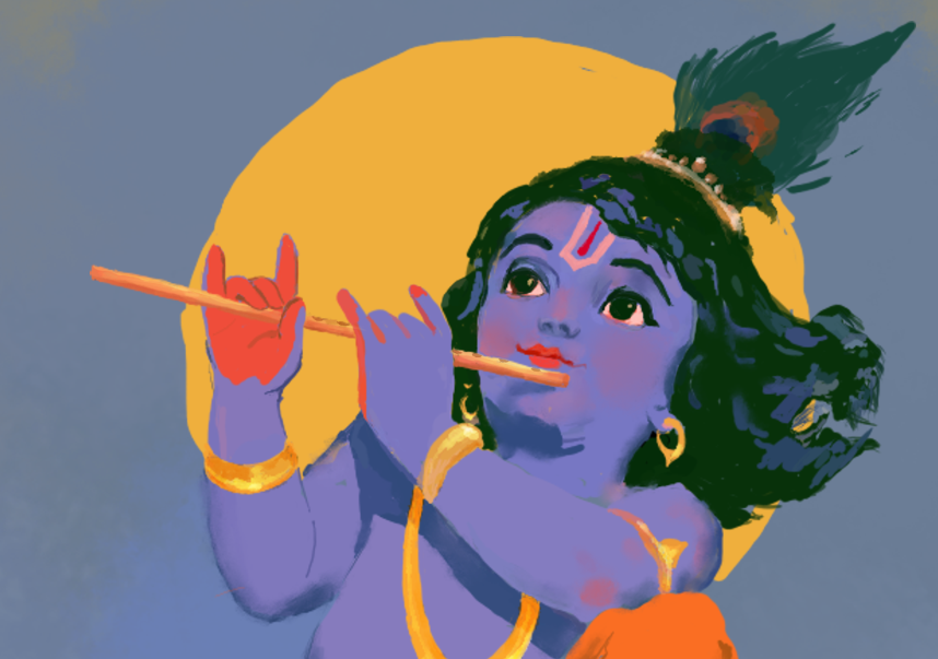 Sri Krishna on Elephant Playing Flute Digital Download | Little Krishna on elephant Artwork | Hindu Spiritual Art | HD Digital Soft Copy