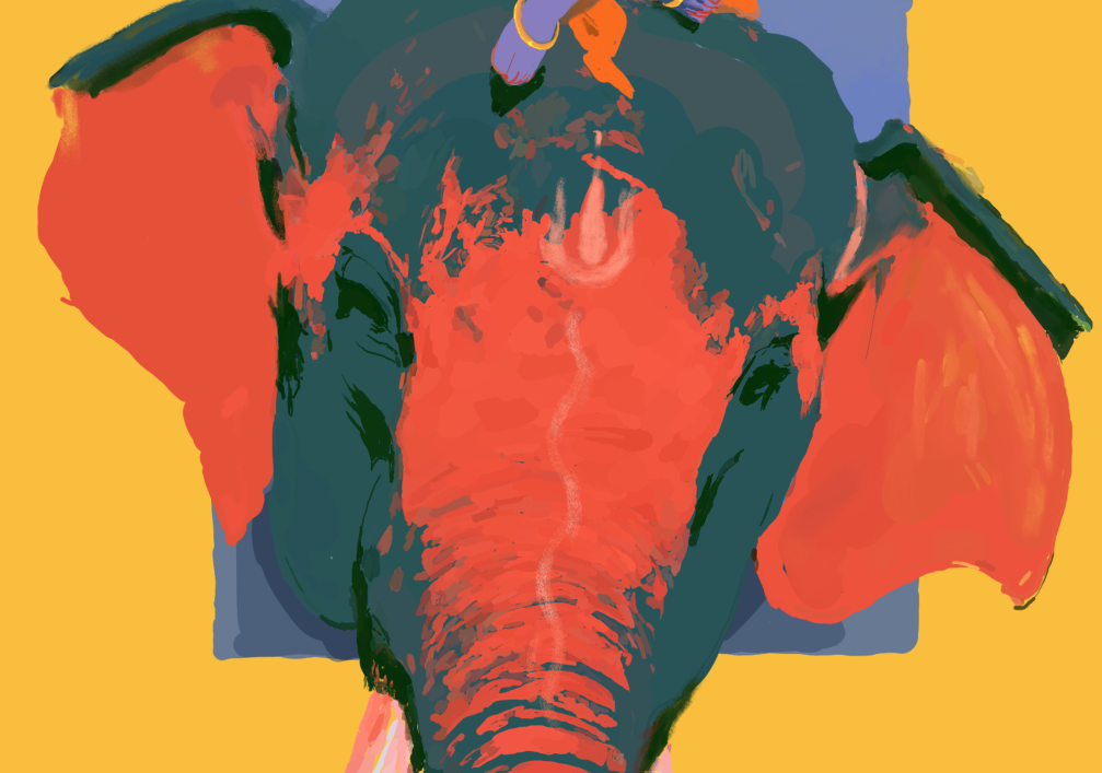 Sri Krishna on Elephant Playing Flute Digital Download | Little Krishna on elephant Artwork | Hindu Spiritual Art | HD Digital Soft Copy