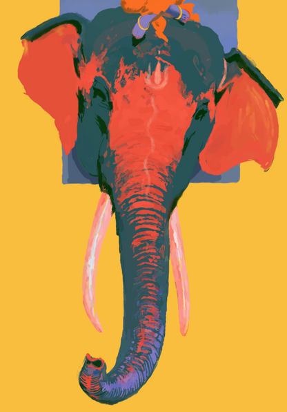 Sri Krishna on Elephant Playing Flute Poster | little krishna Devotional Wall Art | Hindu Spiritual Poster | Krishna Art Print