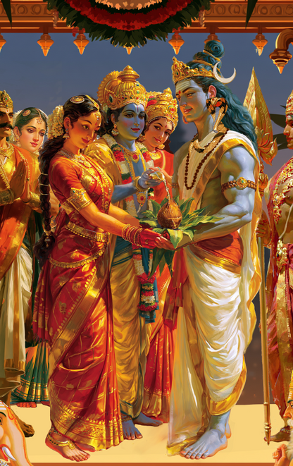 Meenakshi Sundareshwarar Kalyanam Photo Frame | Goddess Meenakshi & Lord Shiva Divine Wedding | Hindu Devotional Wall Art