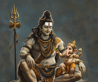 Shiva Ganesha Poster – 300 GSM Spiritual Wall Art for Strength and Wisdom | Vastu Positive Decor