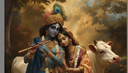 Radha Krishna Photo Frame | Divine Love Wall Art | 300 GSM Glossy Laminated Artboard | Vastu Positive Gift for Home & Office