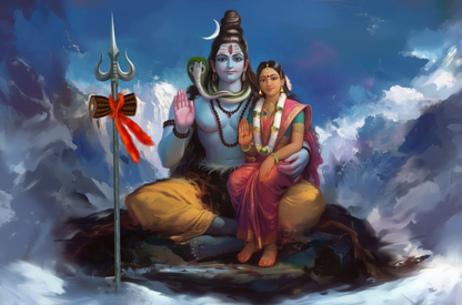 Shiva Parvathi Photo Frame | Divine Couple Wall Art | 300 GSM Glossy Laminated Artboard | Vastu Positive Gift for Home & Meditation Space