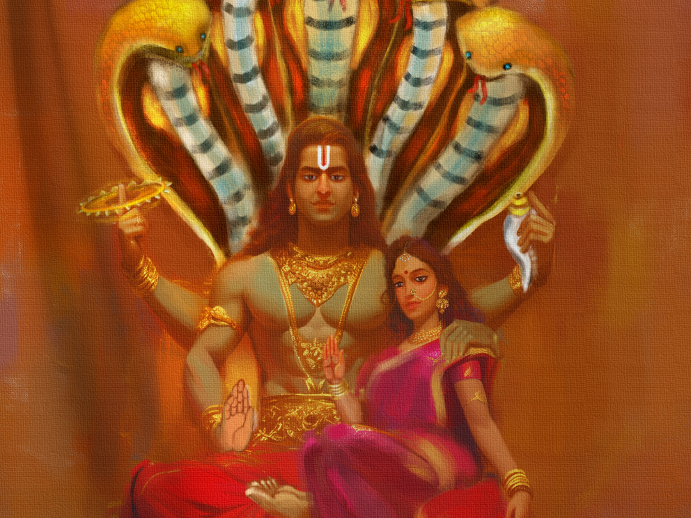 Lakshmi Narayan Canvas Print Roll (Unframed) – Vishnu and Lakshmi Wall Art for Home Temple, Wealth & Spiritual Décor