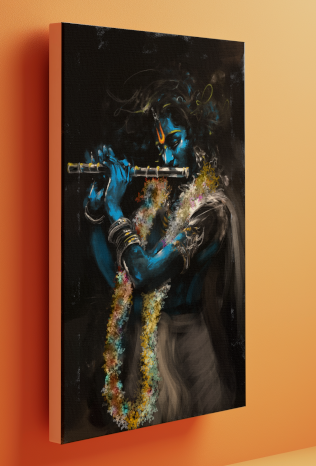 Abstract Sri Krishna Playing Flute Canvas Wall Art | Divine Musical Bliss | Vastu & Gifting Artwork