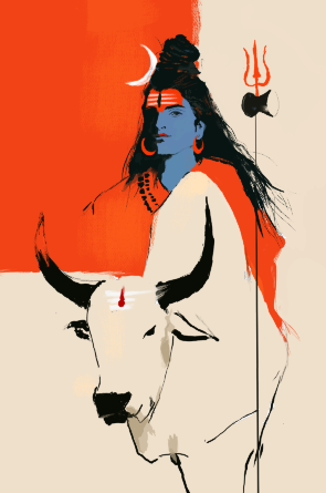 Vrishabha in Kaliyuga Standing on One Leg | Shiva as Dharma Rakshaka Poster | Symbolic Hindu Spiritual Wall Art | Sanatana Dharma Poster