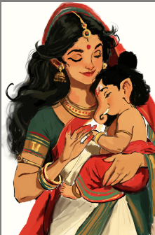 Parvati Devi Carrying Baby Ganesha Poster | Goddess Parvati & Lord Ganesha Hindu Devotional Wall Art | Divine Mother & Son Artwork | Spiritual Gift