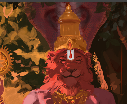 Karanja Narasimha Swamy Canvas Frame | Ahobilam Nava Narasimha with Hanuman | Sri Rama Bow & Sudarshana Chakra | Hindu Devotional Wall Art