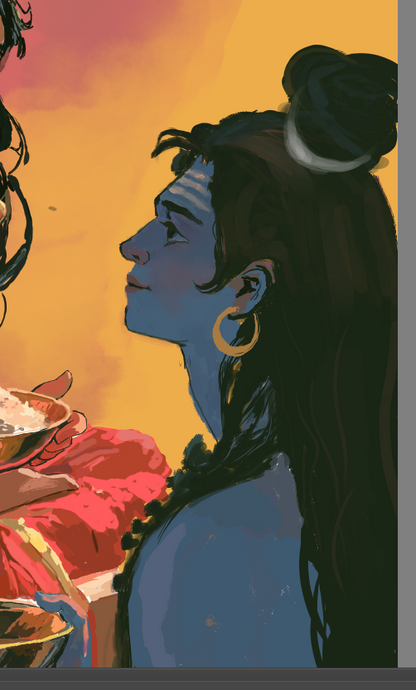 Goddess Annapurna Feeding Lord Shiva Poster | Maa Annapurna Giving Alms to Shiva | Hindu Devotional Wall Art | Spiritual Poster Print