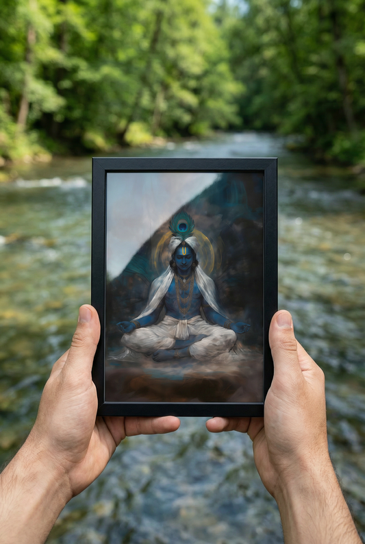 Shree Krishna Meditating Photo Frame | Perfect Gift for Krishna Devotees | 300 GSM Glossy Finish