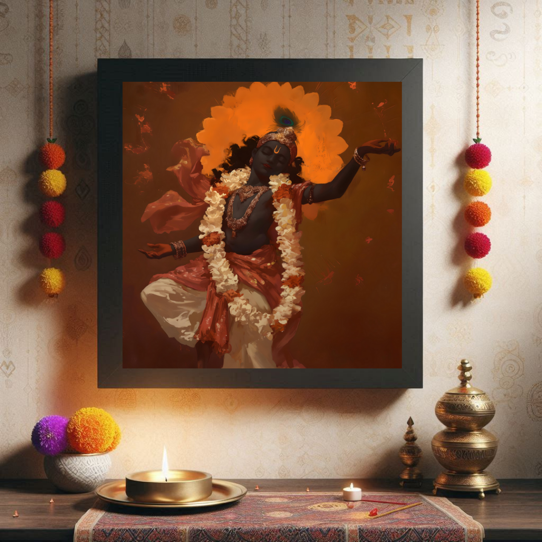 Dancing Shree Krishna Photo Frame | Perfect Gift for Krishna Devotees | 300 GSM Glossy Finish