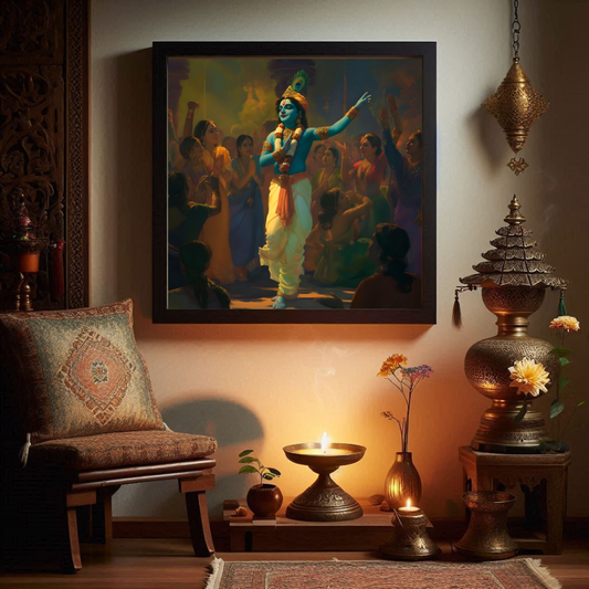 Krishna with His Devotees Gracefully Standing Photo Frame | Perfect Wall Décor & Gift for Krishna Devotees