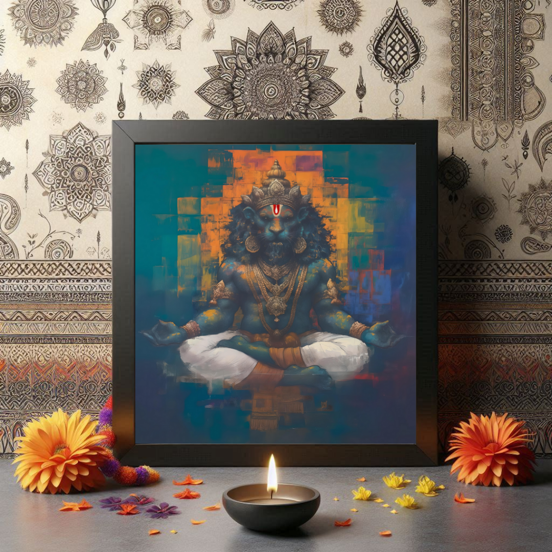 Narasimha Meditation Digital Art | Perfect Gift Framed Poster Photo Frame | 300 GSM Glossy Finish