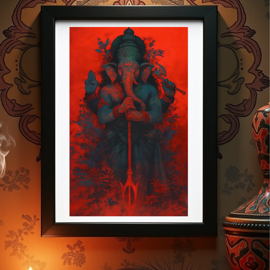 A4 Framed Poster of Ugra Ganesha – Fierce Form of Lord Ganesha