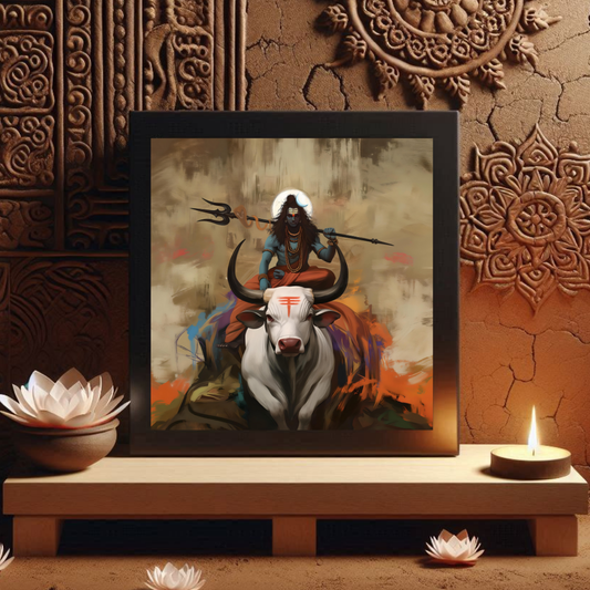 Lord Shiva on Nandi Photo Frame | Perfect Gift for Shiva Devotees | 300 GSM Glossy Finish