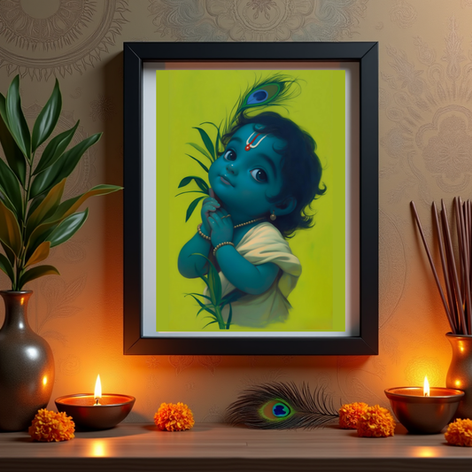 Adorable Baby Krishna Photo Frame | Perfect Gift for Krishna Devotees | 300 GSM Glossy Finish