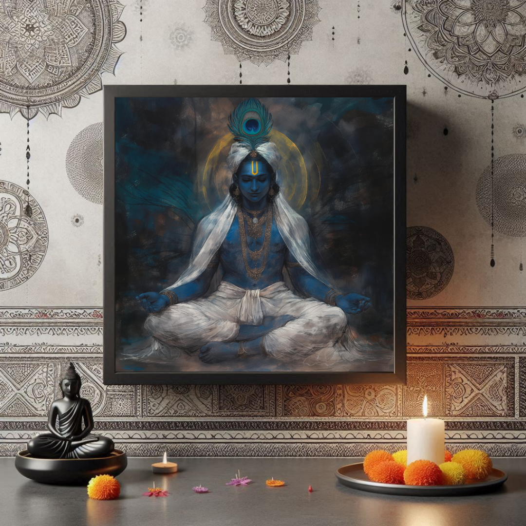 Shree Krishna Meditating Photo Frame | Perfect Gift for Krishna Devotees | 300 GSM Glossy Finish