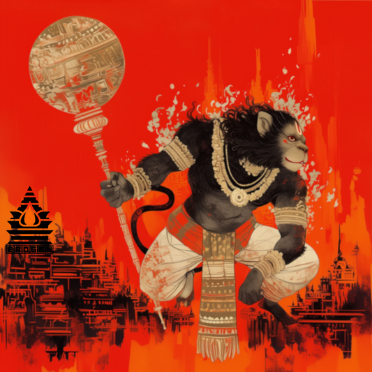 Digital Art of Lord Hanuman Holding Gada - High-Resolution Download