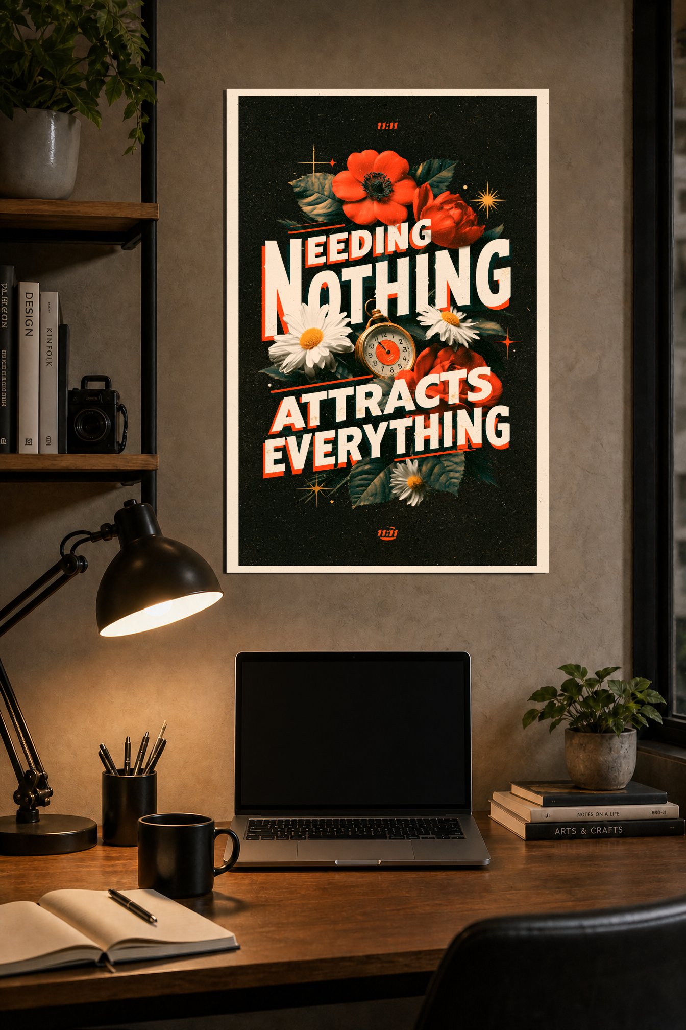 Needing Nothing Attracts Everything Poster | 11:11 Manifestation Wall Art | Inspirational Quote Poster | Spiritual & Mindfulness Décor
