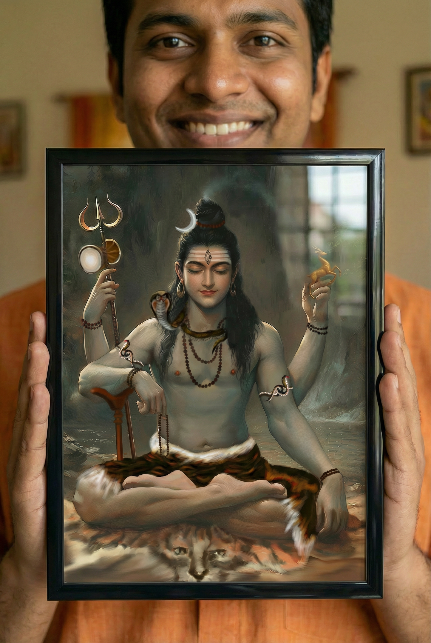 Lord Shiva Photo Frame | Mahadeva Wall Art | 300 GSM Glossy Laminated Artboard | Vastu Positive Divine Decor & Spiritual Gift