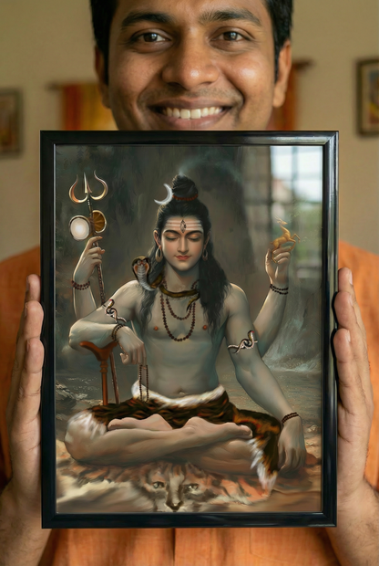 Lord Shiva Photo Frame | Mahadeva Wall Art | 300 GSM Glossy Laminated Artboard | Vastu Positive Divine Decor & Spiritual Gift