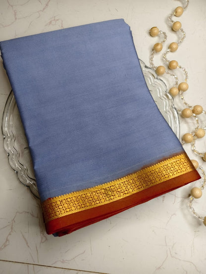 Elegant Baby Blue Mysore Silk Saree – Pure Silk Mark Certified Saree for Weddings & Festive Wear