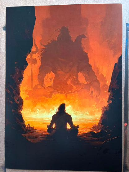 Lord Shiva Meditation Poster | Abstract Shiva & Devotee Wall Art | Premium Spiritual Print