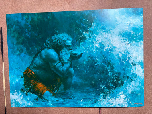 Agastya Muni Drinking the Ocean Poster | Abstract Hindu Mythology Wall Art | Premium Devotional Print