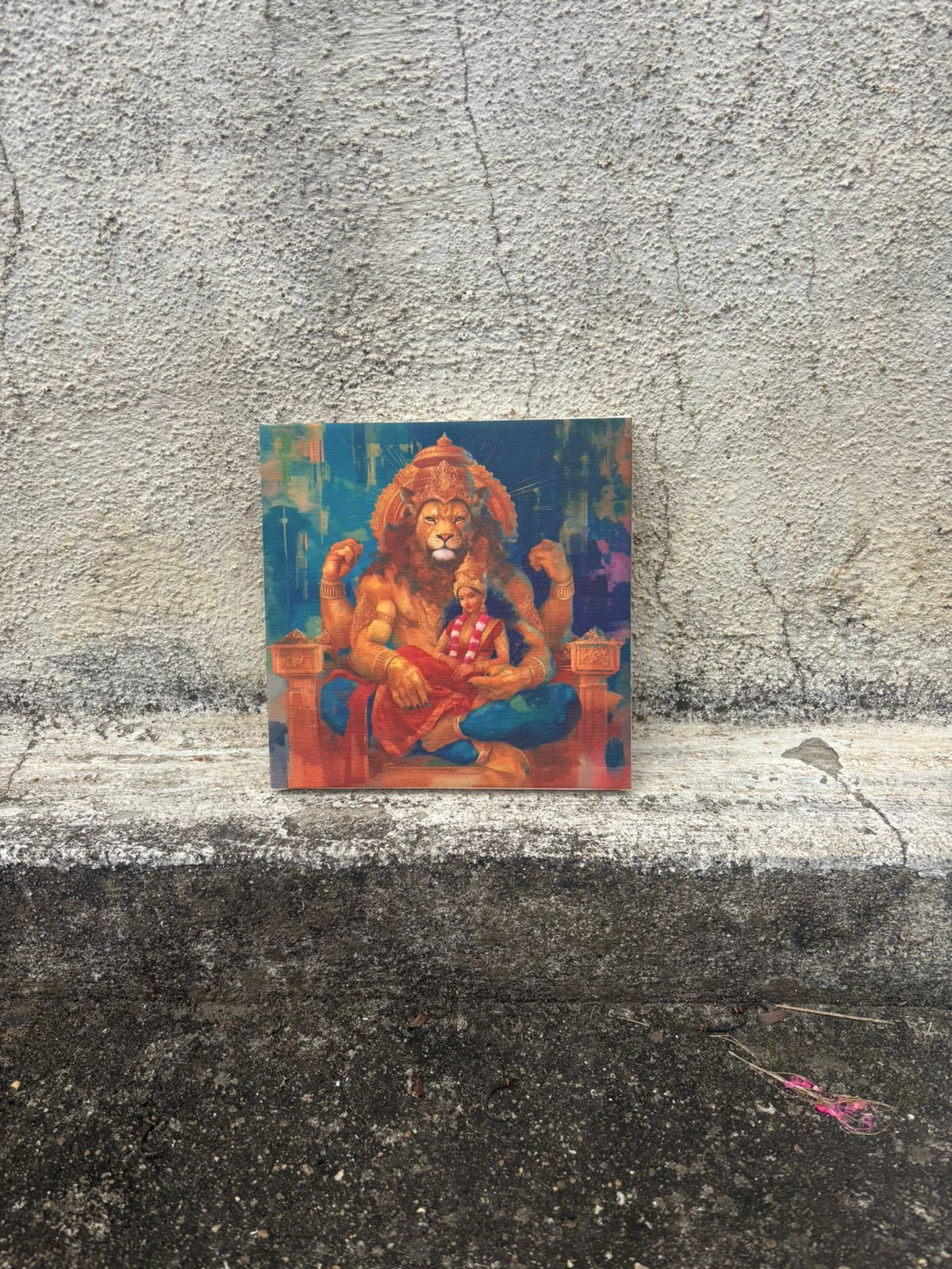 Lakshmi Narasimha Swamy Canvas Wall Art – Divine Hindu God Painting for Prosperity & Protection