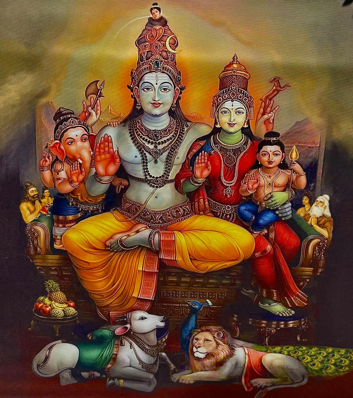 Shiva Parivar Canvas Print Roll (Unframed) – Lord Shiva Family Wall Art for Home Temple, Harmony & Spiritual Décor