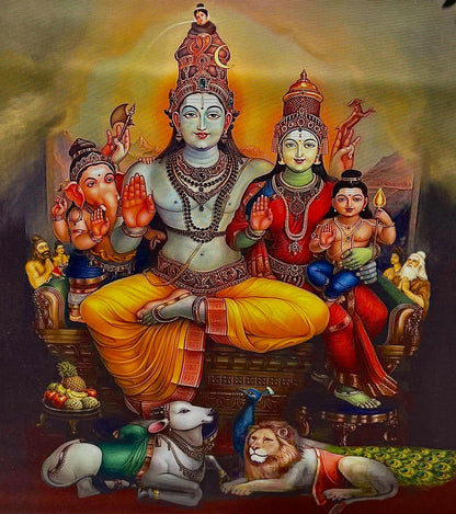 Shiva Parivar Canvas Print Roll (Unframed) – Lord Shiva Family Wall Art for Home Temple, Harmony & Spiritual Décor