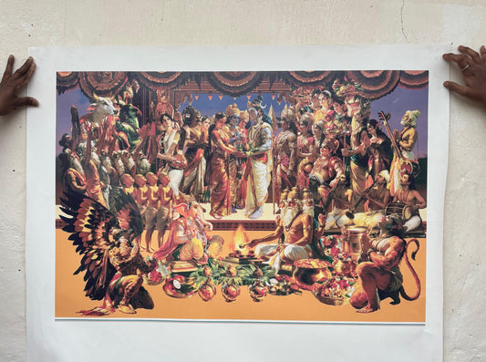 Meenakshi Sundareshwarar Kalyanam Unframed Canvas | Goddess Meenakshi & Lord Shiva Wedding | Hindu Devotional Wall Art
