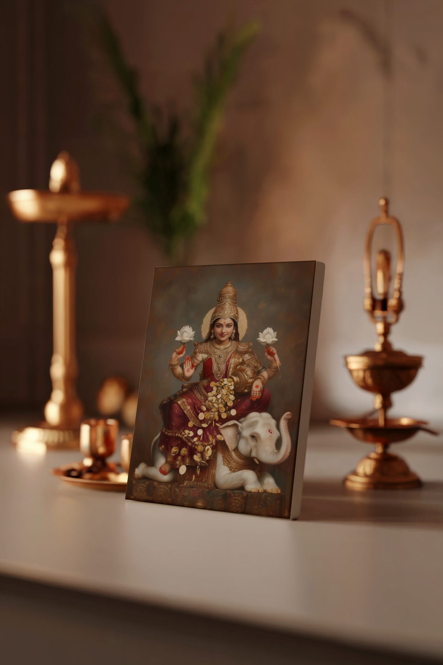 Lakshmi Mata digital painting on Canvas – Gajalakshmi Gallery Wrapped Canvas for Home & Pooja Room Decor