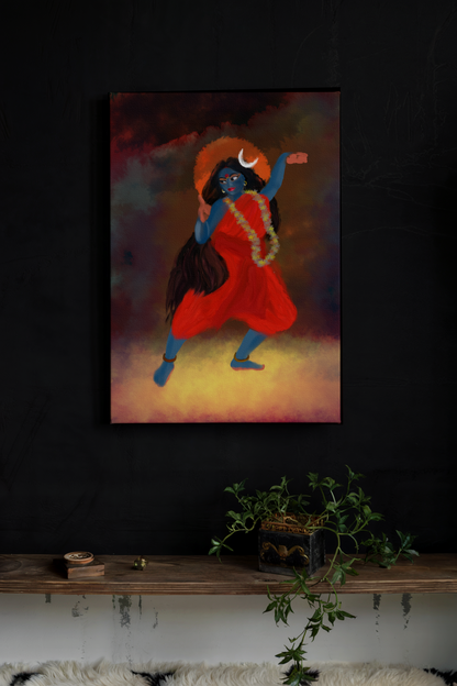 Maa Kali Digital Painting on Canvas – Fierce and Powerful Divine Wall Art for Home, Temple & Spiritual Decor