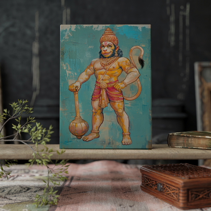 Hanuman Ji Holding Mace Digital Painting on Canvas – Vastu Positive Divine Wall Art for Strength, Protection & Spiritual Decor