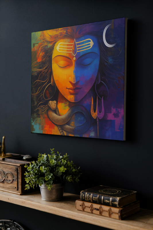 Lord Shiva Face Digital Painting on Canvas – Divine Mahadev Wall Art for Spiritual & Home Decor