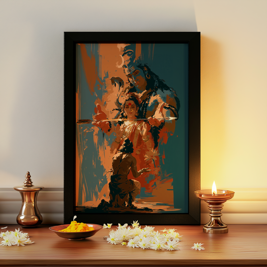 Kiratarjuniya Photo Frame | Lord Shiva and parvati Grants Pashupatastra to Arjuna | Mahabharata Framed Wall Art | Best Spiritual Gift