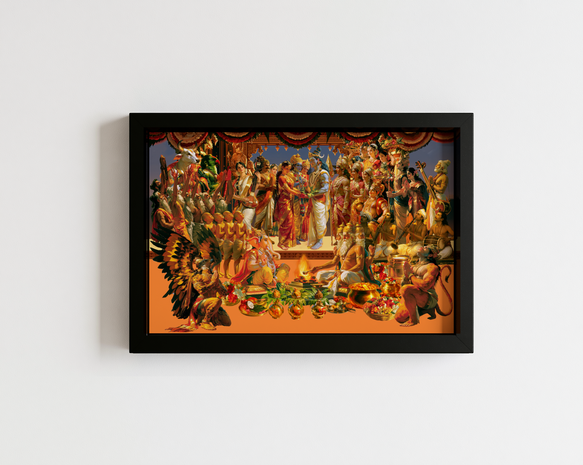 Meenakshi Sundareshwarar Kalyanam Photo Frame | Goddess Meenakshi & Lord Shiva Divine Wedding | Hindu Devotional Wall Art