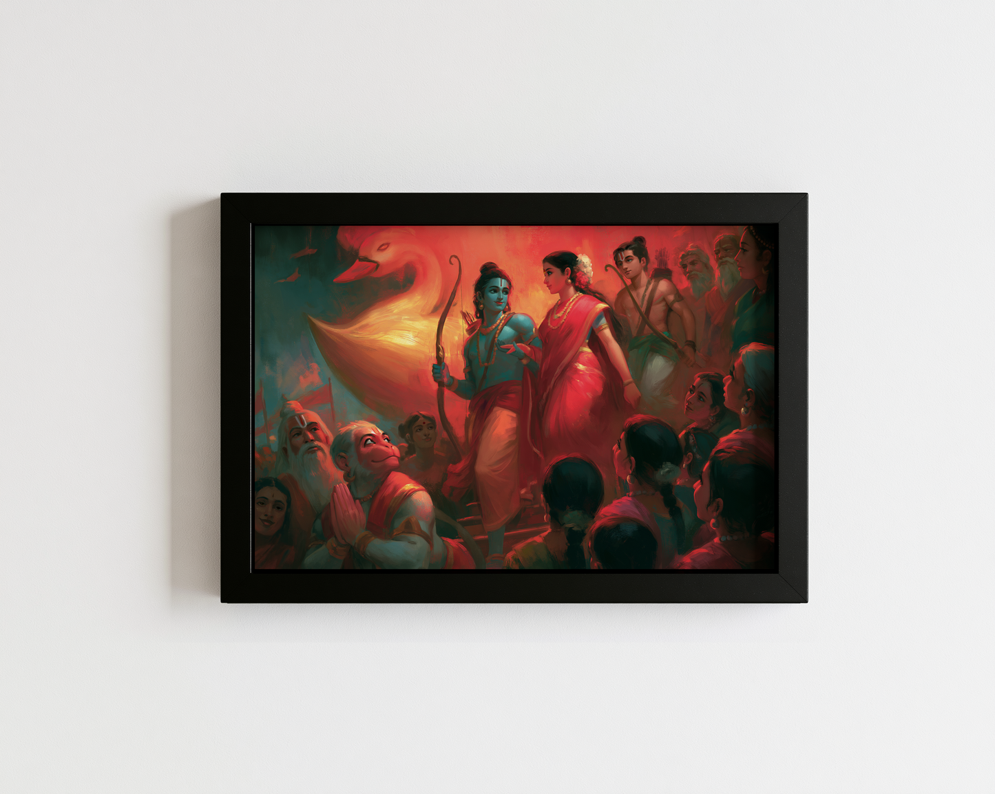 Sri Rama Returns to Ayodhya in Pushpaka Vimana Photo Frame | Ramayana Framed Wall Art | Premium Spiritual Gift