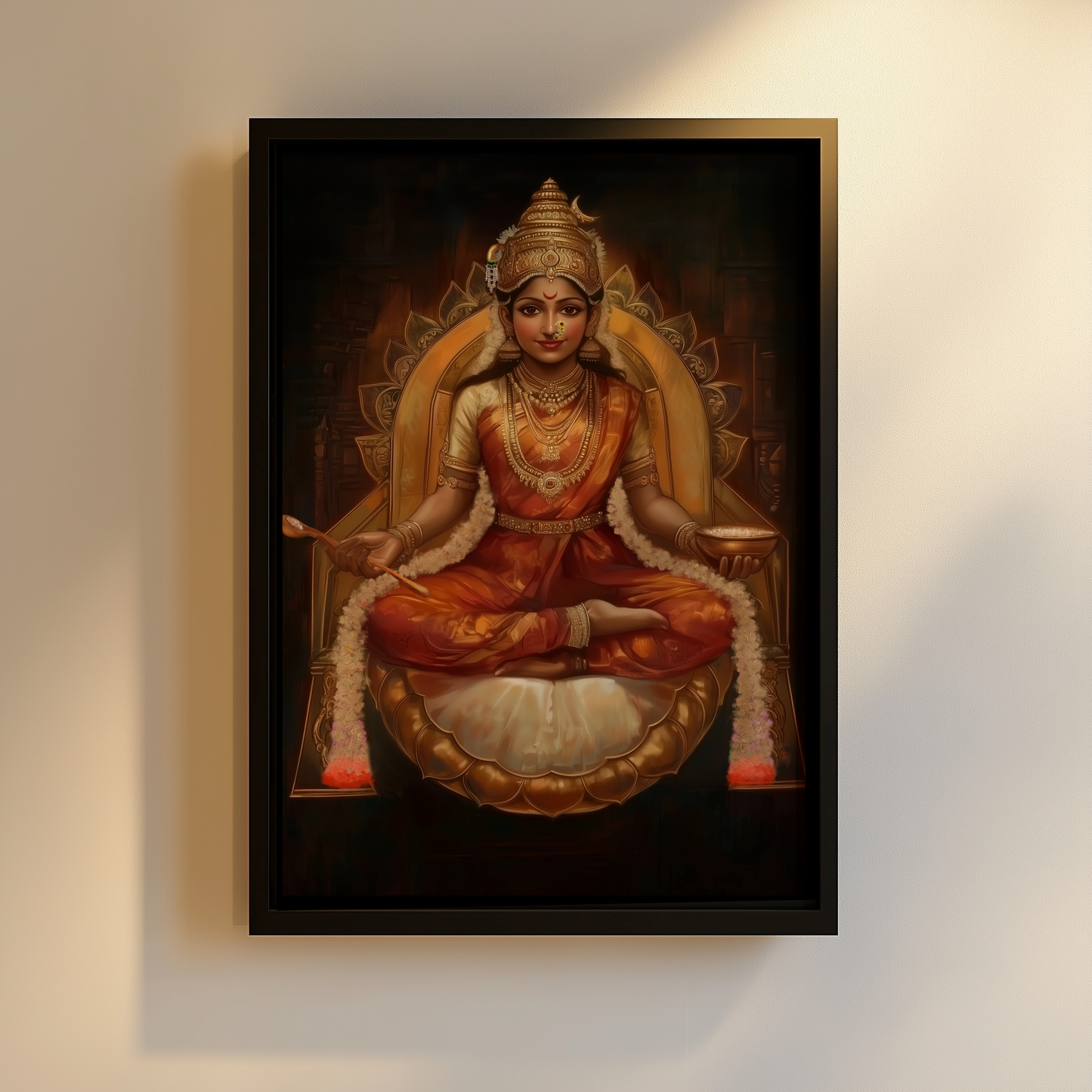 Annapoorna Devi Photo Frame – Divine Goddess of Nourishment | Vastu-Compliant Spiritual Wall Art | Glossy Laminated Framed Print (No Glass)