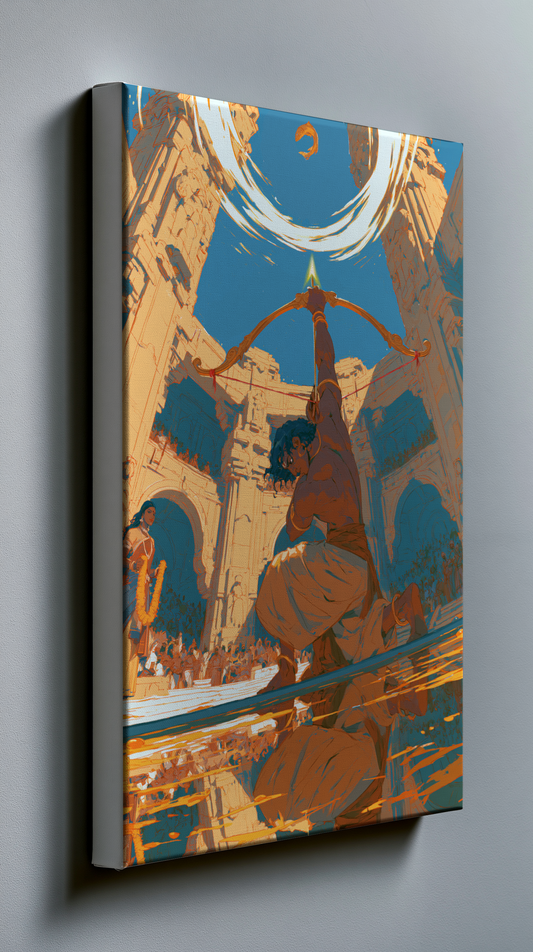 Arjuna Wins Draupadi's Swayamvara Canvas Frame | Premium Mahabharata Framed Wall Art | Best Spiritual Gift