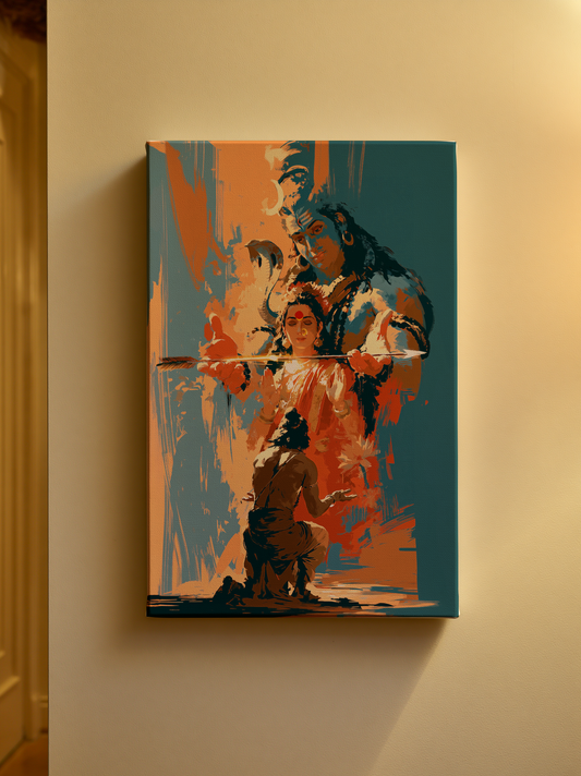 Kiratarjuniya Canvas Frame | Lord Shiva and parvathi devi Grants Pashupatastra to Arjuna | Premium Framed Canvas Wall Art | Best Spiritual Gift